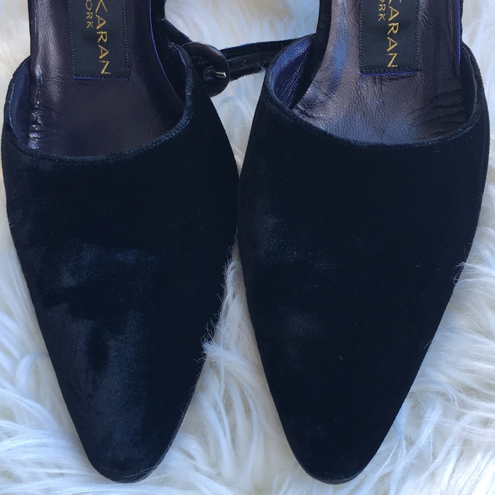 Donna Karan New York Black Velvet Pointy Toe Ankle Strap Heels - Picture 6 of 16